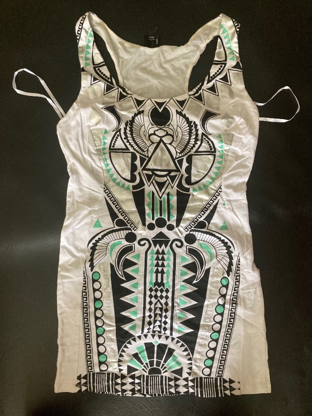 Bebe 2b white black green mesh cutout back tank dress XL